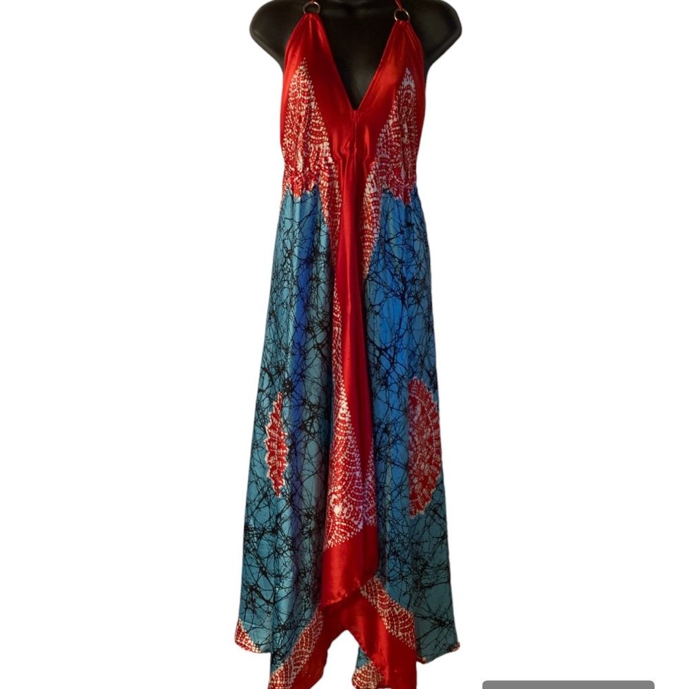 India Boutique Red Silky Dress Sundress Cover Up - One Size